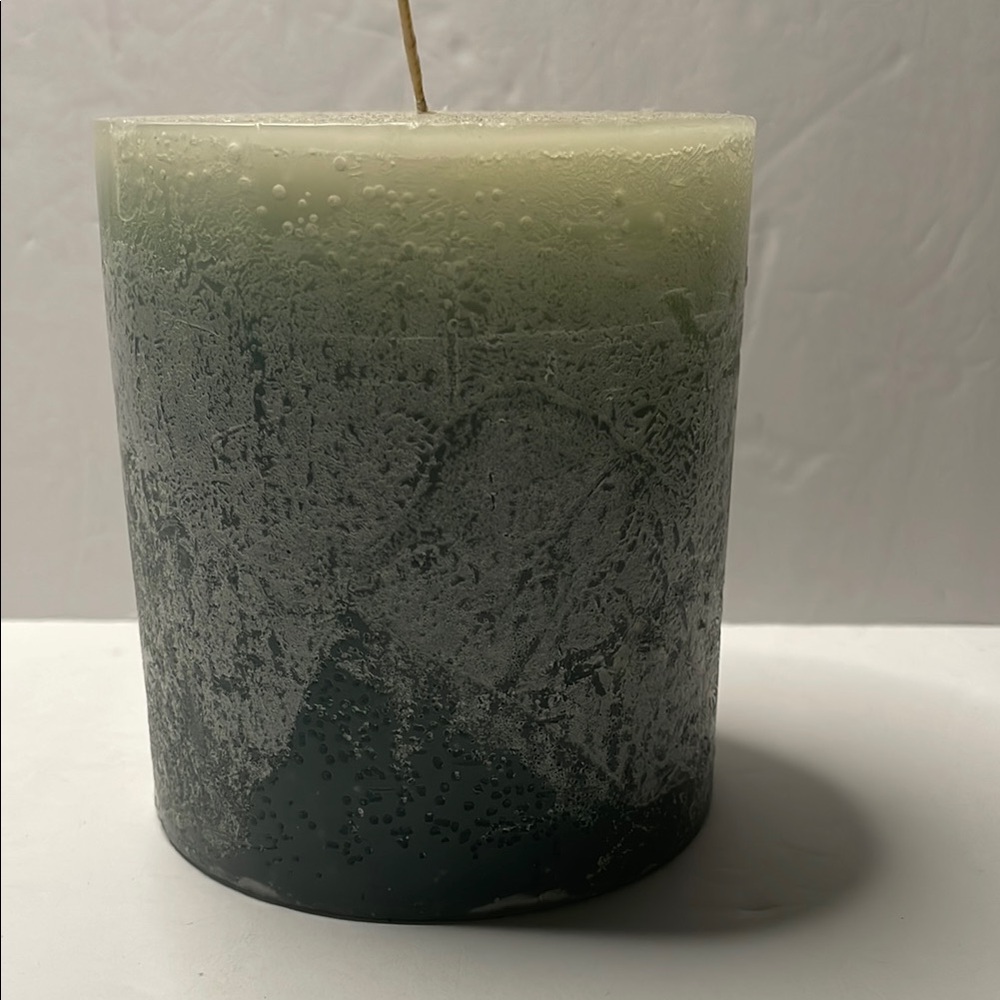 Seafoam Green and Cream-Colored Decorative Pillar Candle Pottery Barn